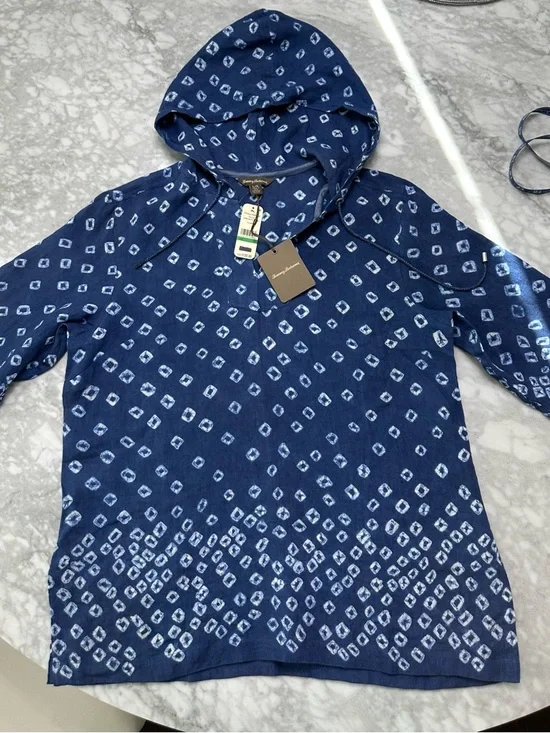 Tommy Bahama NWT Navy Blue Printed Linen Hooded Tunic $138 Retail - Picture 12 of 15